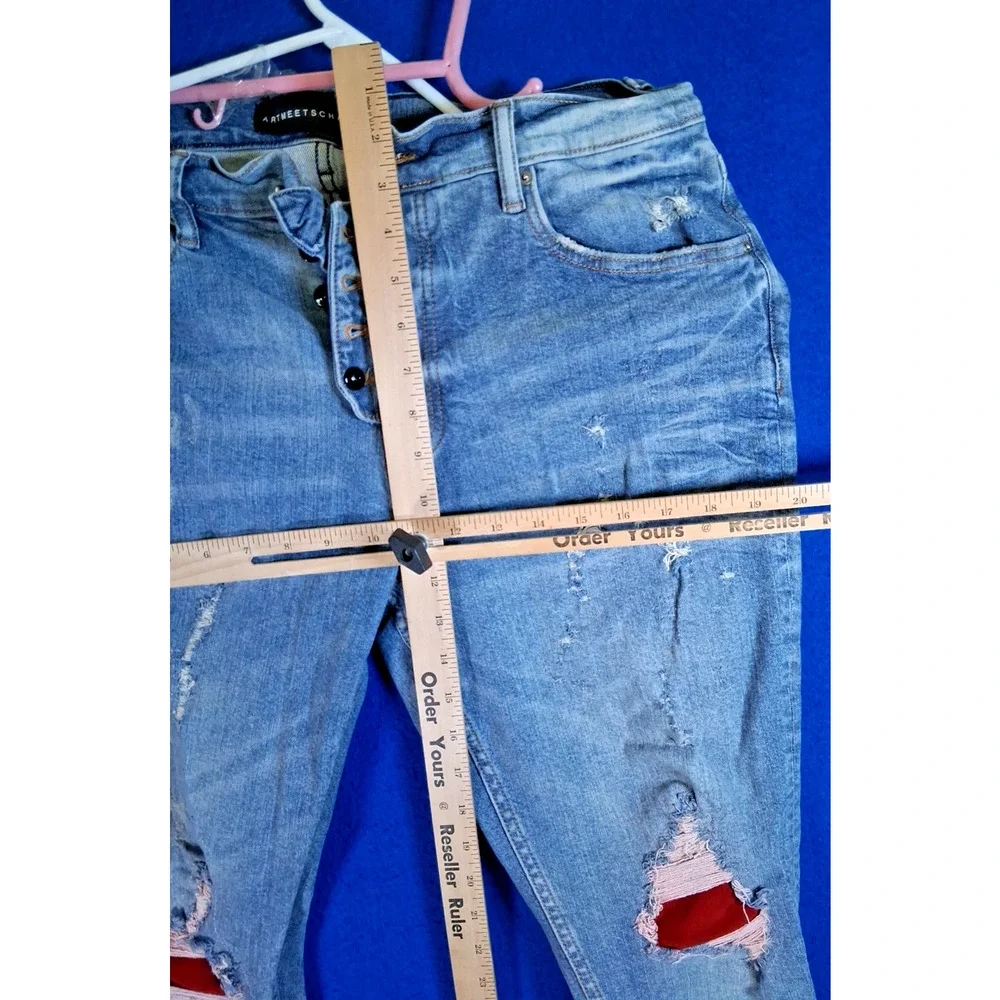 ARTMEETSCHAOS Men's Distressed Skinny Jeans Size 36 Light Wash Ripped Pants